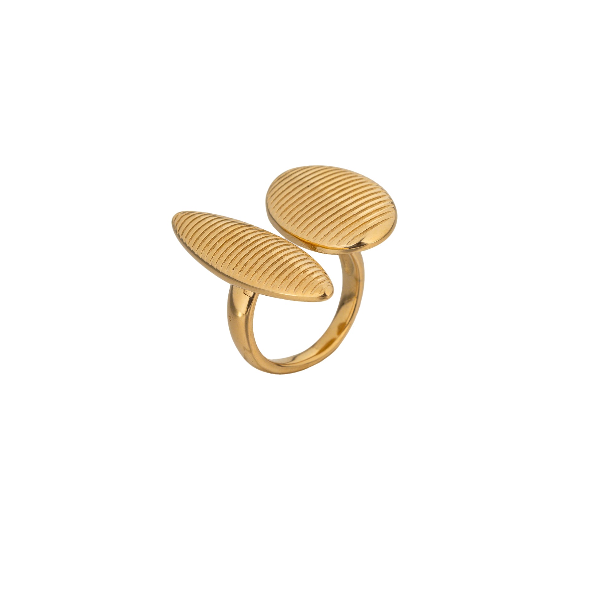 Gold Hammered Stainless Steel Chunky Adjustable Ring-00326