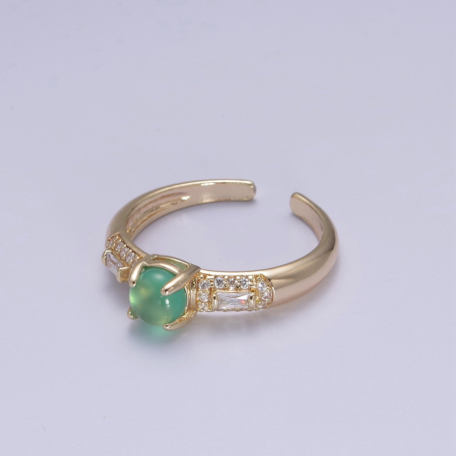 Gold Green Stone on Micro Pave CZ Crystal Cubic Zirconia Adjustable Open Ring