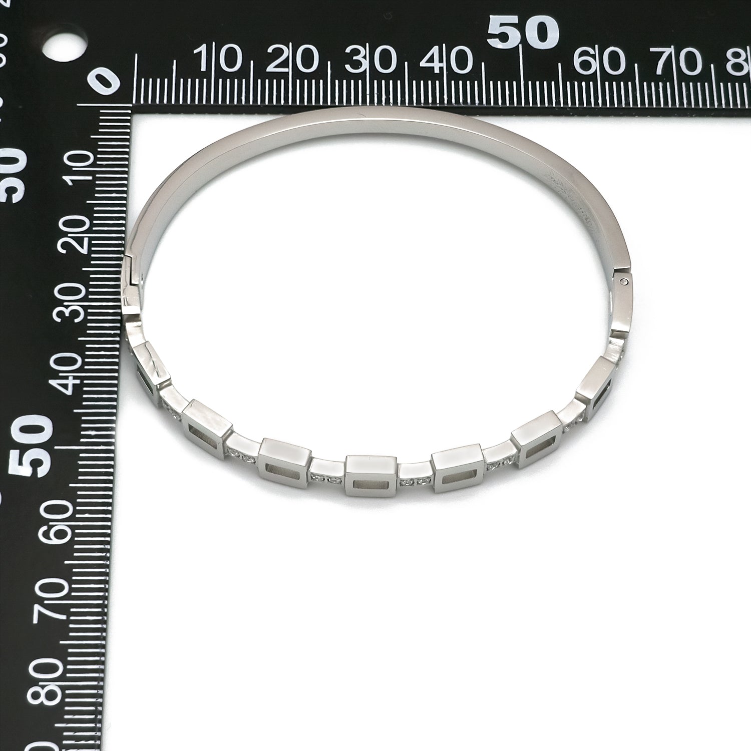 Silver Geometric Stainless Steel CZ Statement Bangle ✦ BR-0029