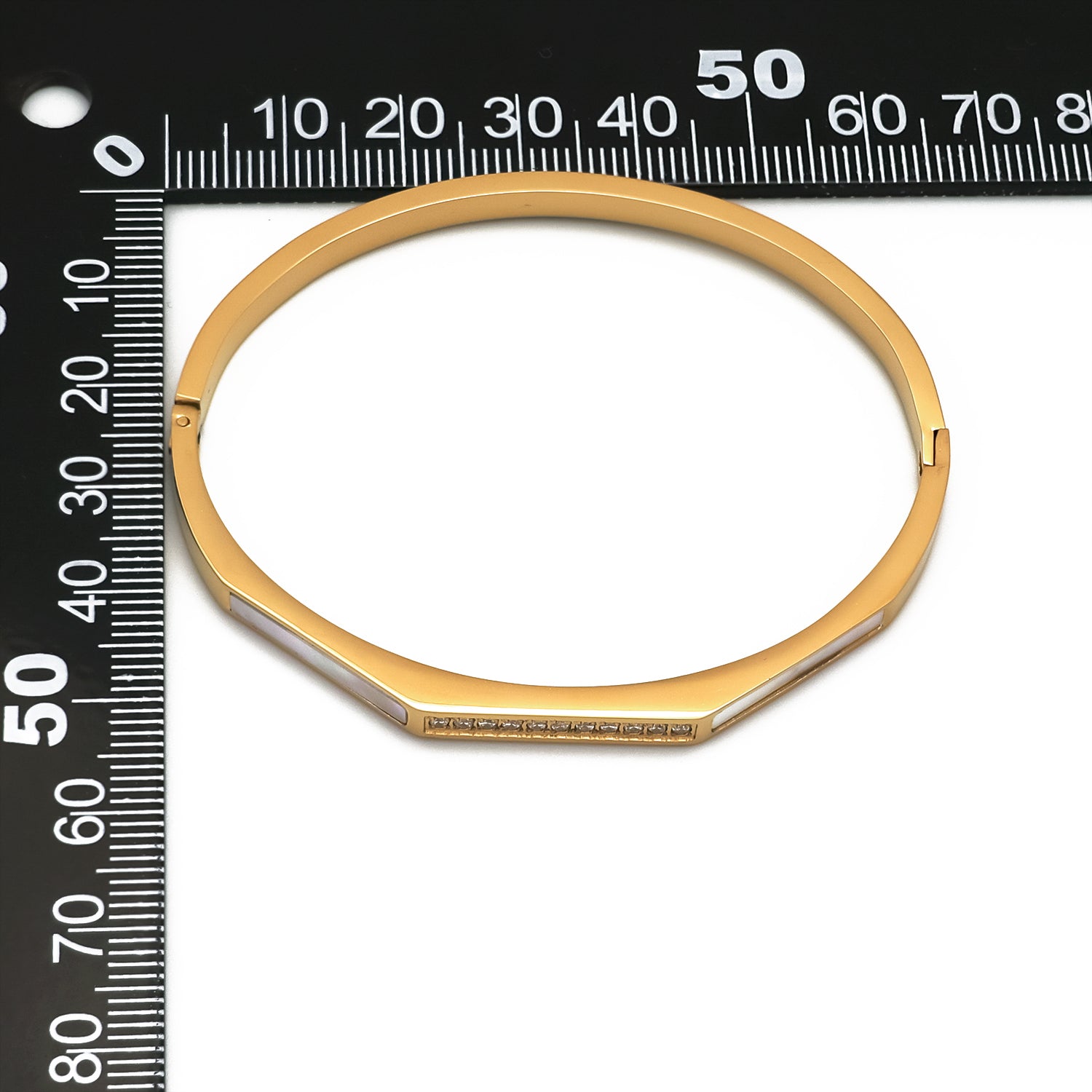 Gold Minimalist Stainless Steel CZ Pearl Bangle ✦ BR-0035