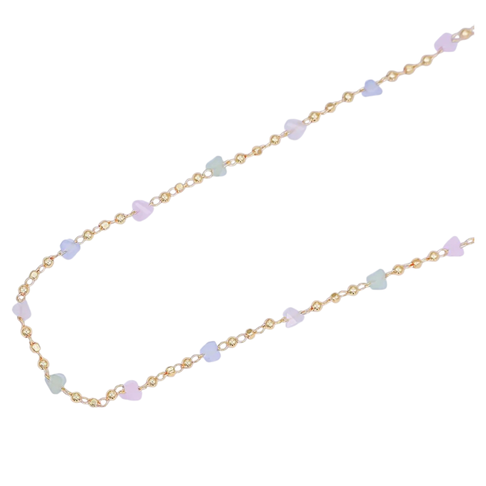 Cute Pastel Pink Heart Beaded Gold Chain Necklace 16 inch NC-SJ0406