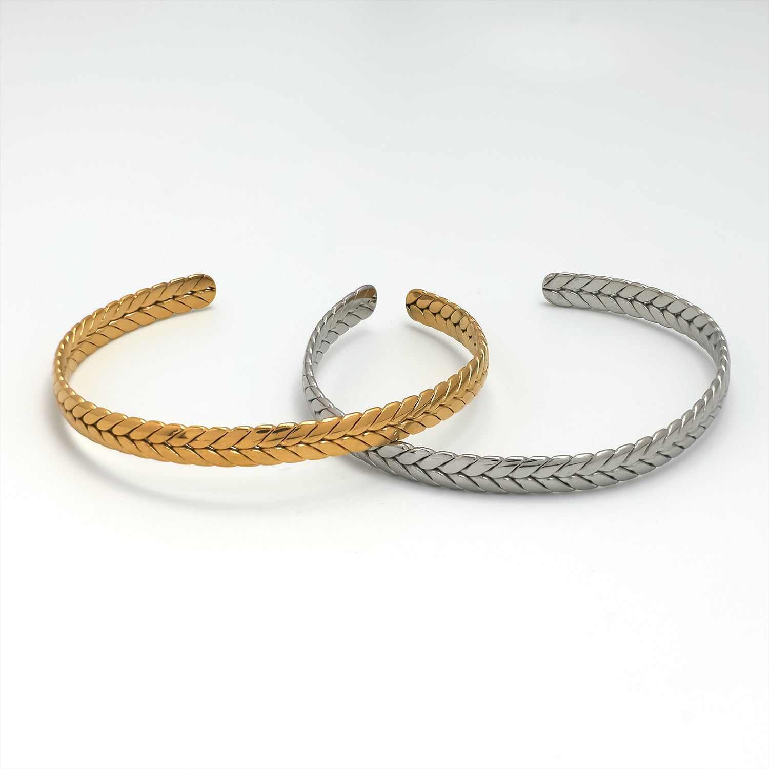 Gold or Silver Minimalist Stainless Steel Braided Cuff ✦ BR-0004 BR-0005
