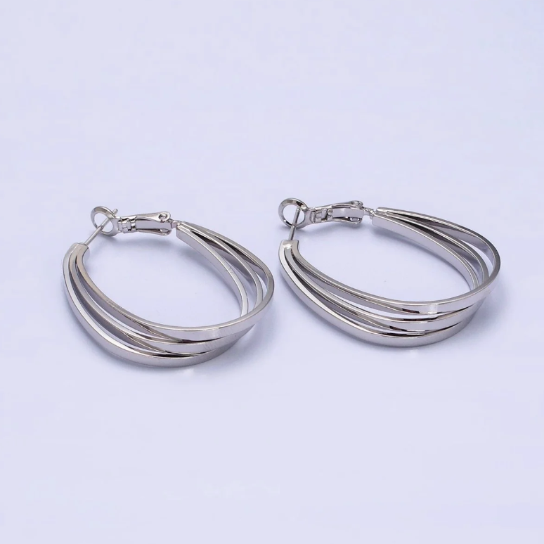 Triple Bar Oblong Geometric Hinge Hoop ✦ EA-21AD880