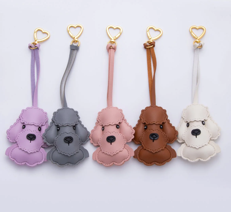 Pleather Poodle Dog Bag Charm Keyring Bag, Backpack Charm Heart Clip ✦ BC-21WB022
