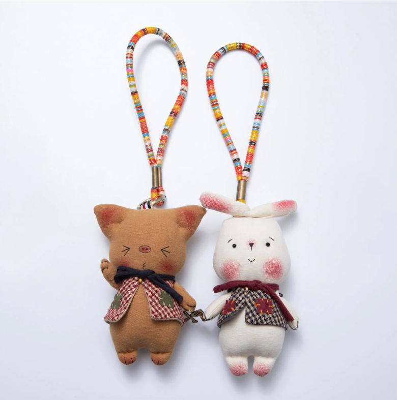 Handmade Friend Rabbit Bunny and Pig Bag Charm, Keychain ✦ BC-21WB056 BC-21WB057