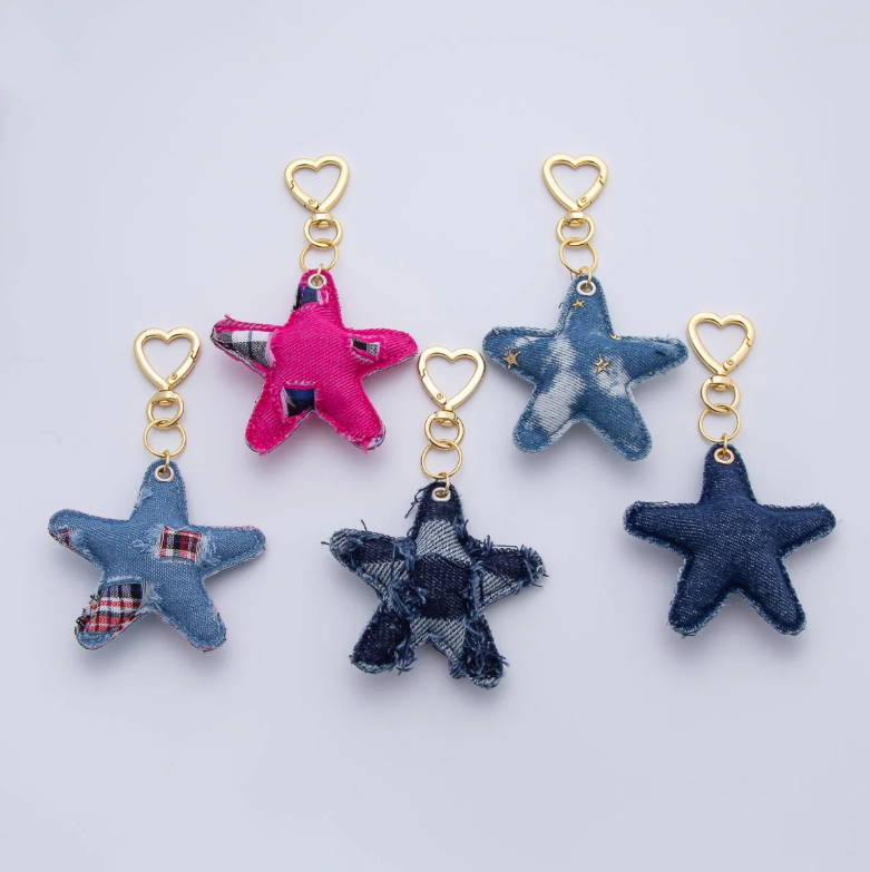 Patch Work Denim Puffy Star Heart Bag Charm ✦ BC-21WB140 - BC-21WB144