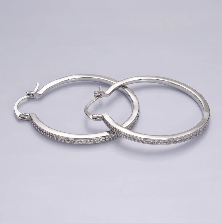 30mm Clear CZ Lined Latch Hoop Earrings in Gold-Silver ✦ EA-21AE145 - EA21AE146