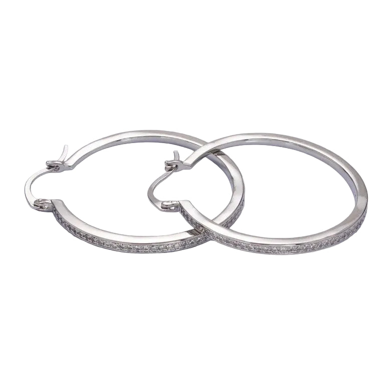 30mm Clear CZ Lined Latch Hoop Earrings in Gold-Silver ✦ EA-21AE145 - EA21AE146