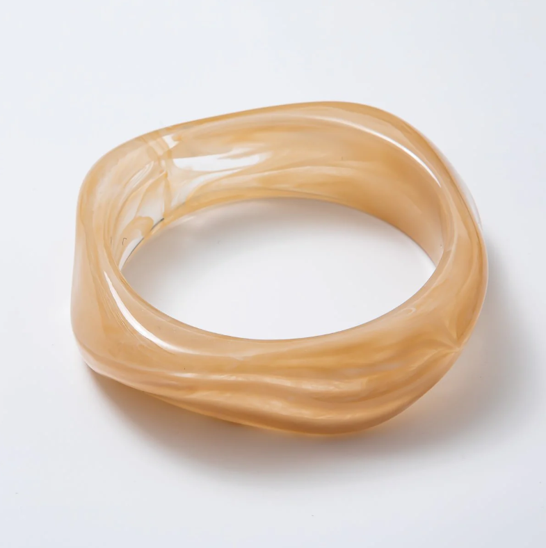 Solid Marble Resin Acrylic Sculpted Geometric Bangle ✦ BA-21WA3425