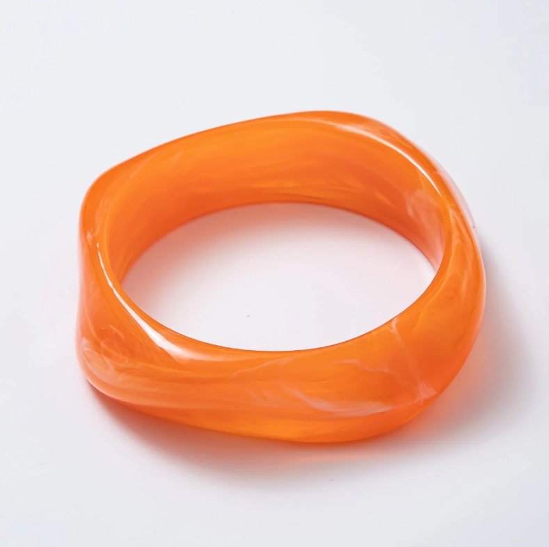 Solid Marble Resin Acrylic Sculpted Geometric Bangle ✦ BA-21WA3426