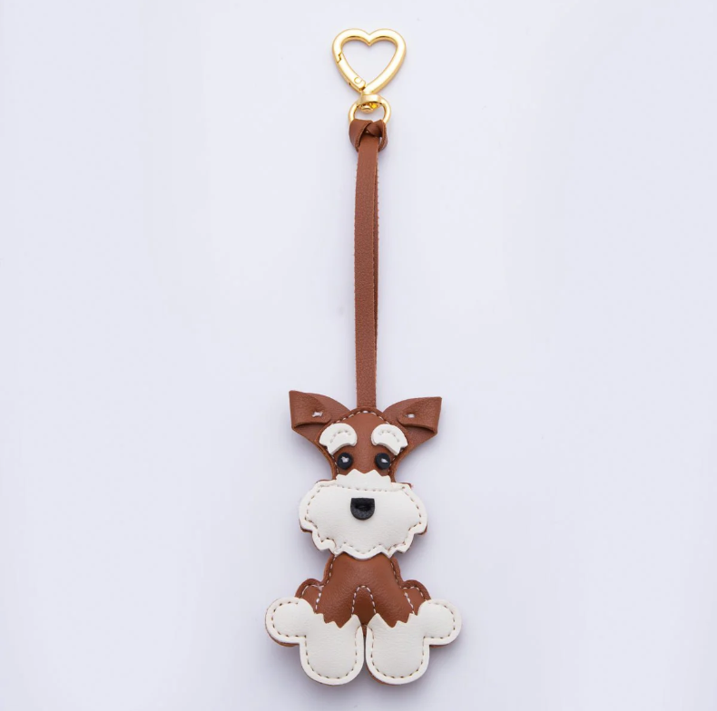 Pleather Schnauzer Dog keychain, bag charm with gold filled heart clip ✦ BC-21WB020