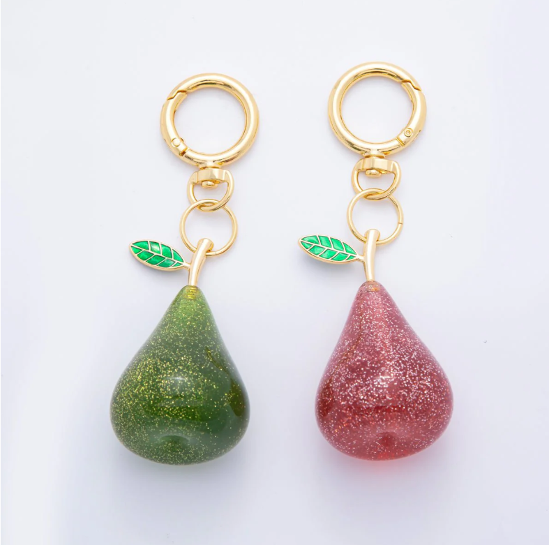 Red Pear Fruit Glitter Resin Bag Charm Keychain ✦ BC-21WB116 BC-21WB117