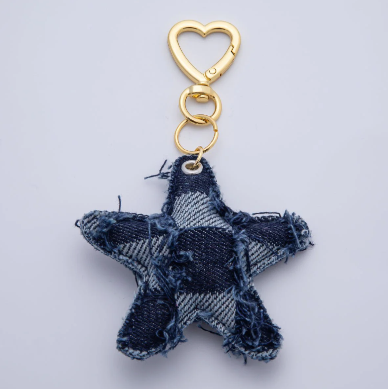 Patch Work Denim Puffy Star Heart Bag Charm ✦ BC-21WB140 - BC-21WB144