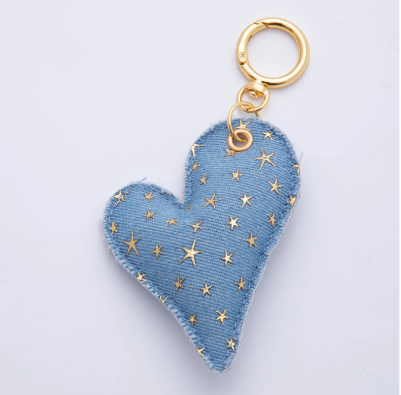 Denim Big Heart Bag Charm Keychain gold pated clip ✦ BC-21WB040 BC-21WB041