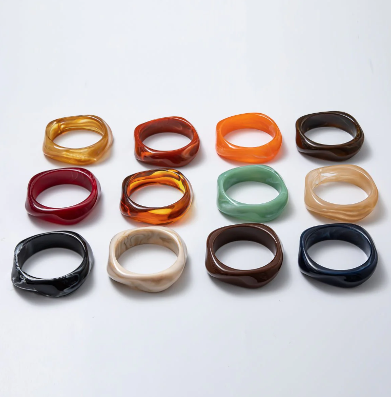 Solid Marble Resin Acrylic Wide Sculpted Geometric Bangle ✦ BA-21WA3416 - BA21WA3427