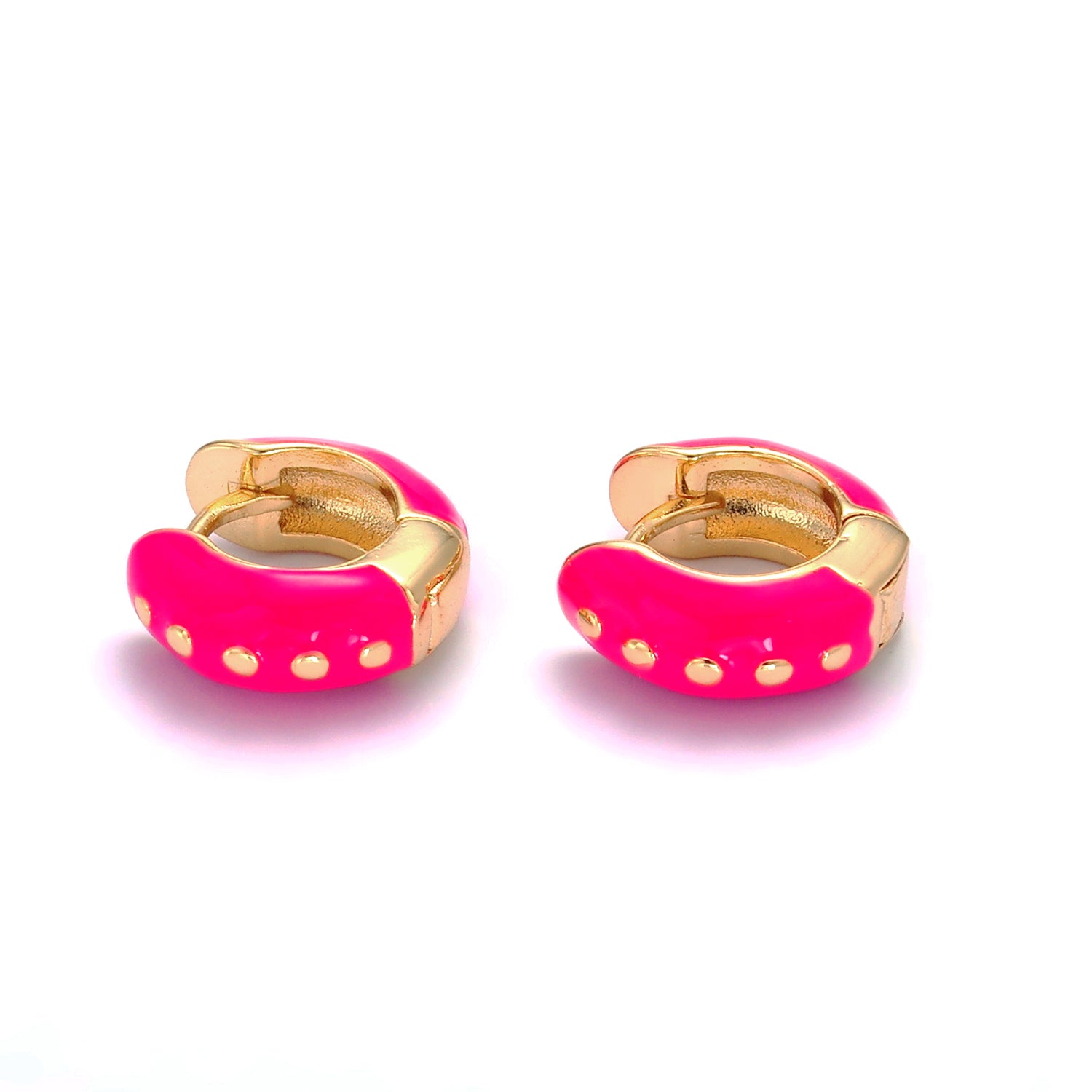 Gold Hot Pink, Baby Pink, Black, White, Green Enamel Dotted Cartilage Huggie Earrings