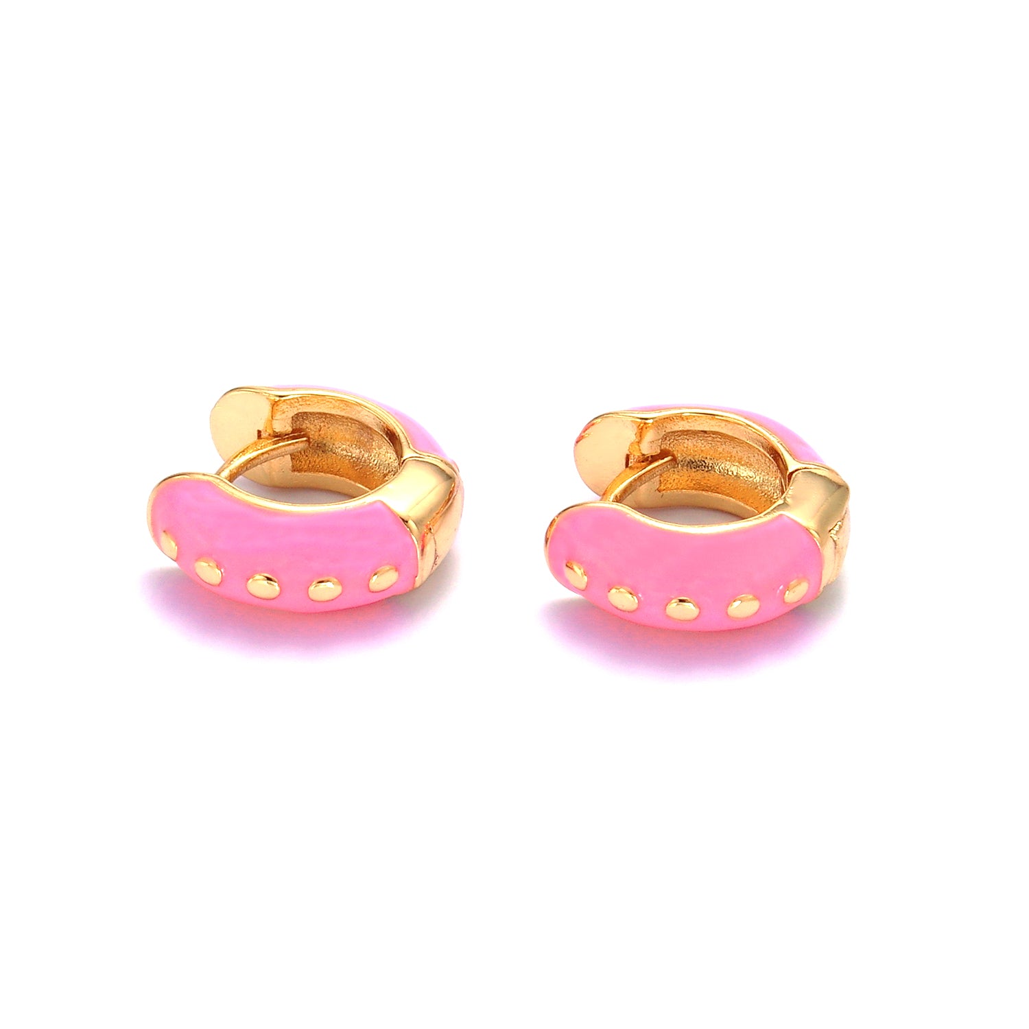 Gold Hot Pink, Baby Pink, Black, White, Green Enamel Dotted Cartilage Huggie Earrings