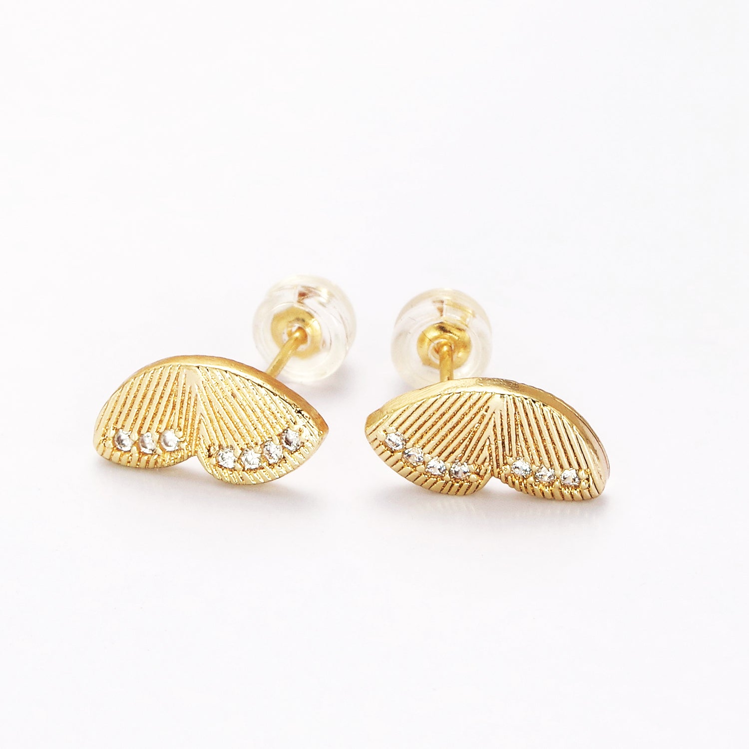 Gold Butterfly Wings Micro Paved CZ Lined Stud ✦ EA-21T308