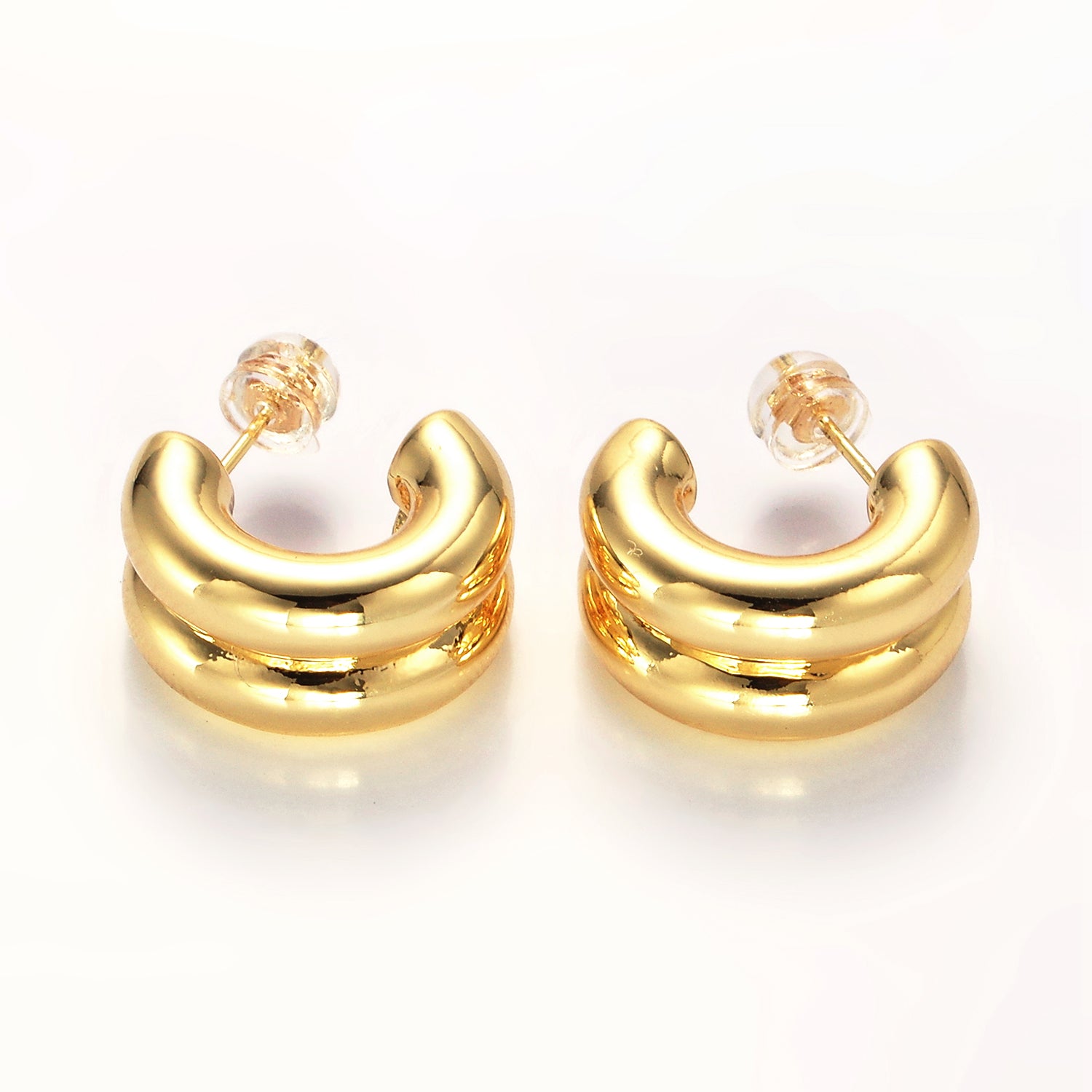 Gold Double Band C-Shaped Hoop Earrings ✦ EA-21T316