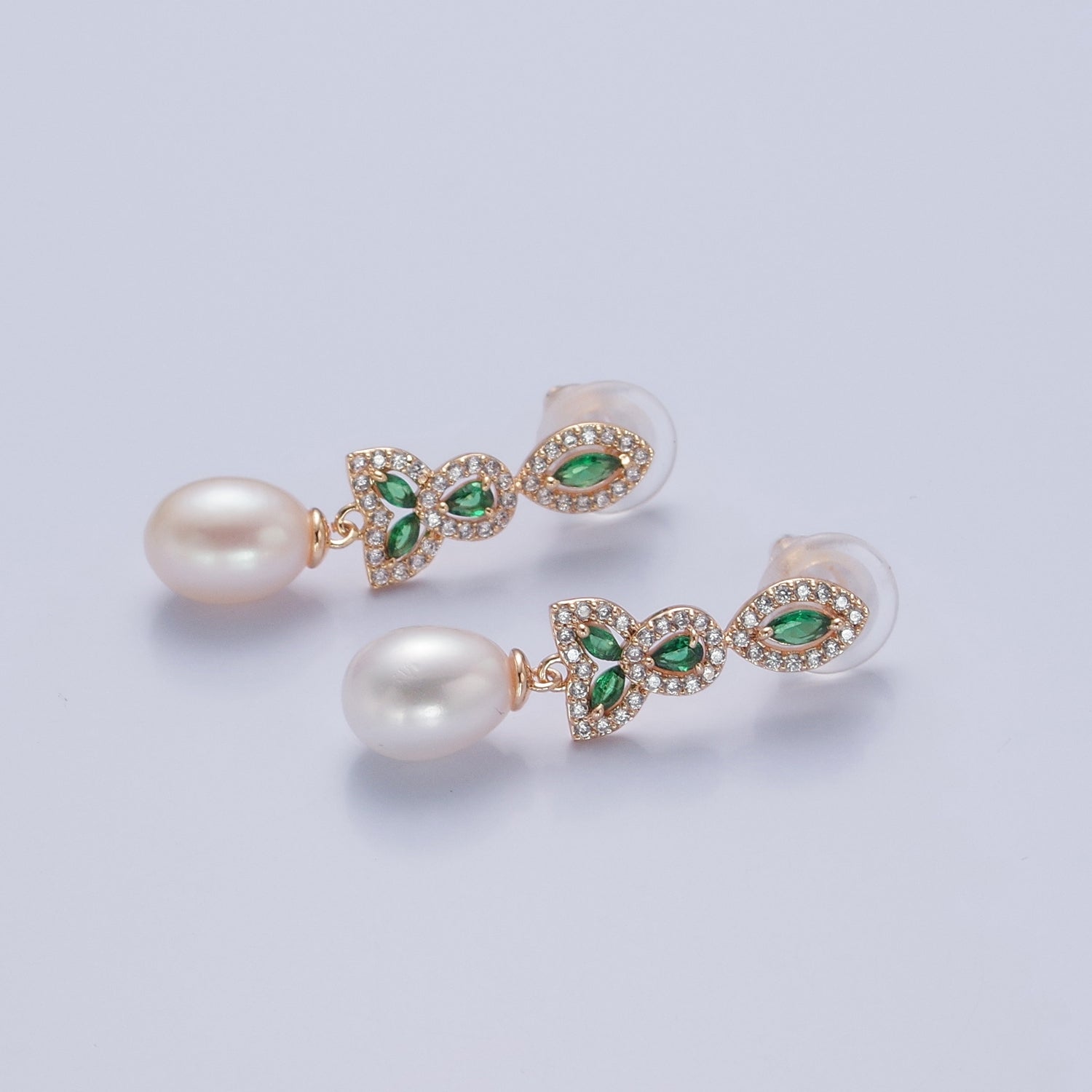 Dainty Drop Gold Emerald Green CZ EA-21T532