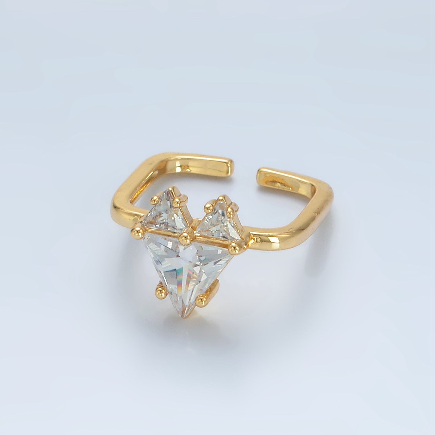 Gold Clear CZ Pixel Heart Solitaire Ring ✦ RI-21U0342