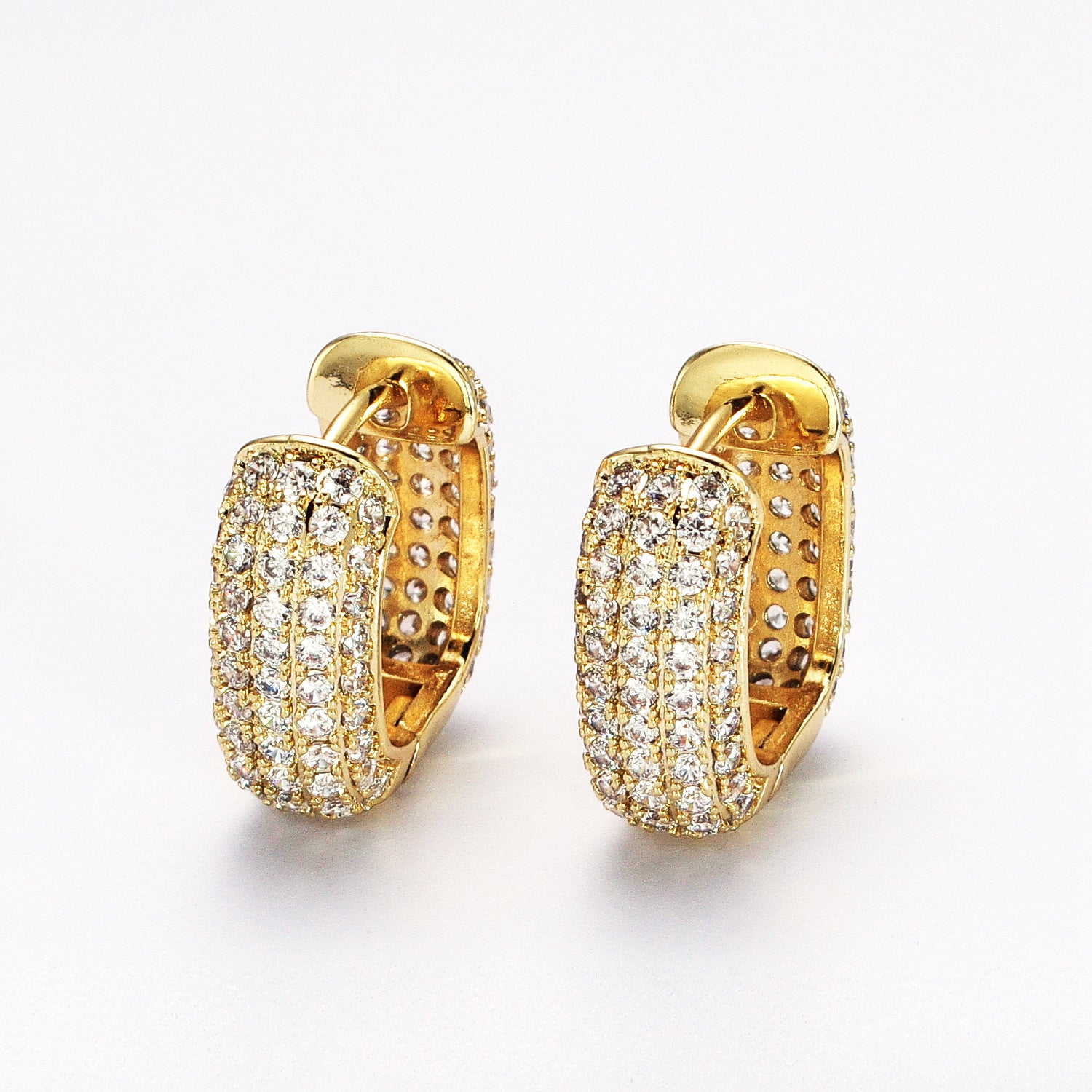 Gold Double Sided Micro Paved CZ Wide Square Huggie Earrings ✦ EA-21V018
