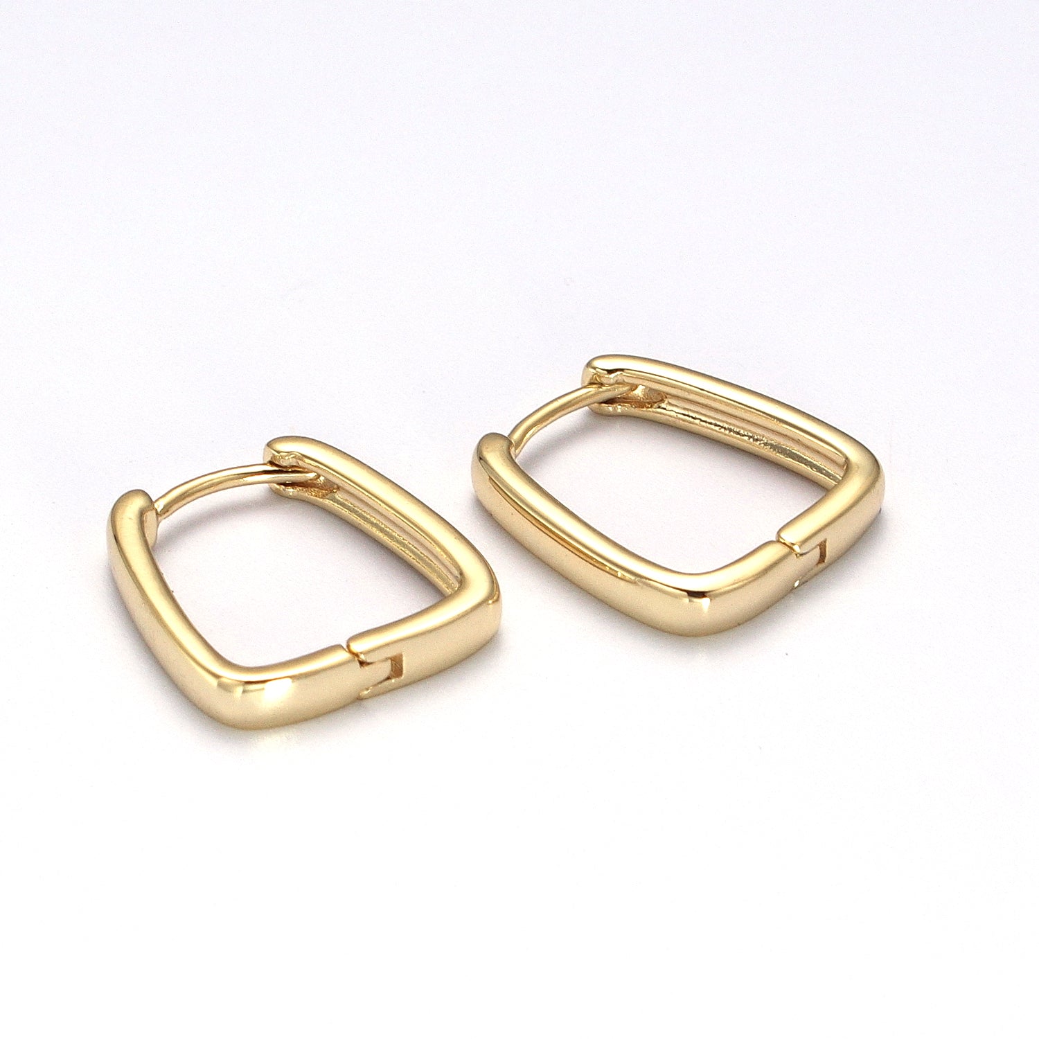 Gold U-Shaped Rectangular Geometric Huggie Hoops Earring