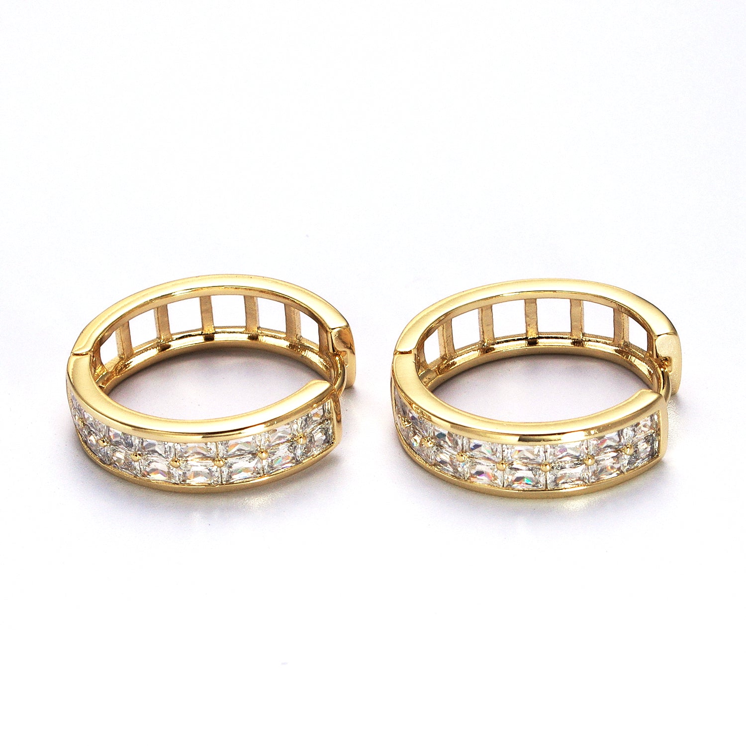 Gold Clear Baguette Lined 22mm, 15mm Huggie Hoop Earrings ✦ EA-21V023
