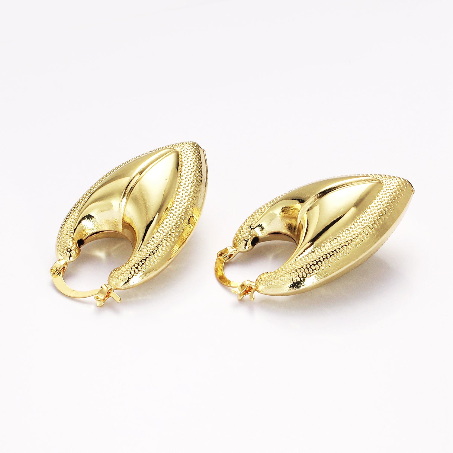 Chunky Gold Fortune Cookie Hoop Earring Bold V Shaped Hoop ✦ EA-21V113