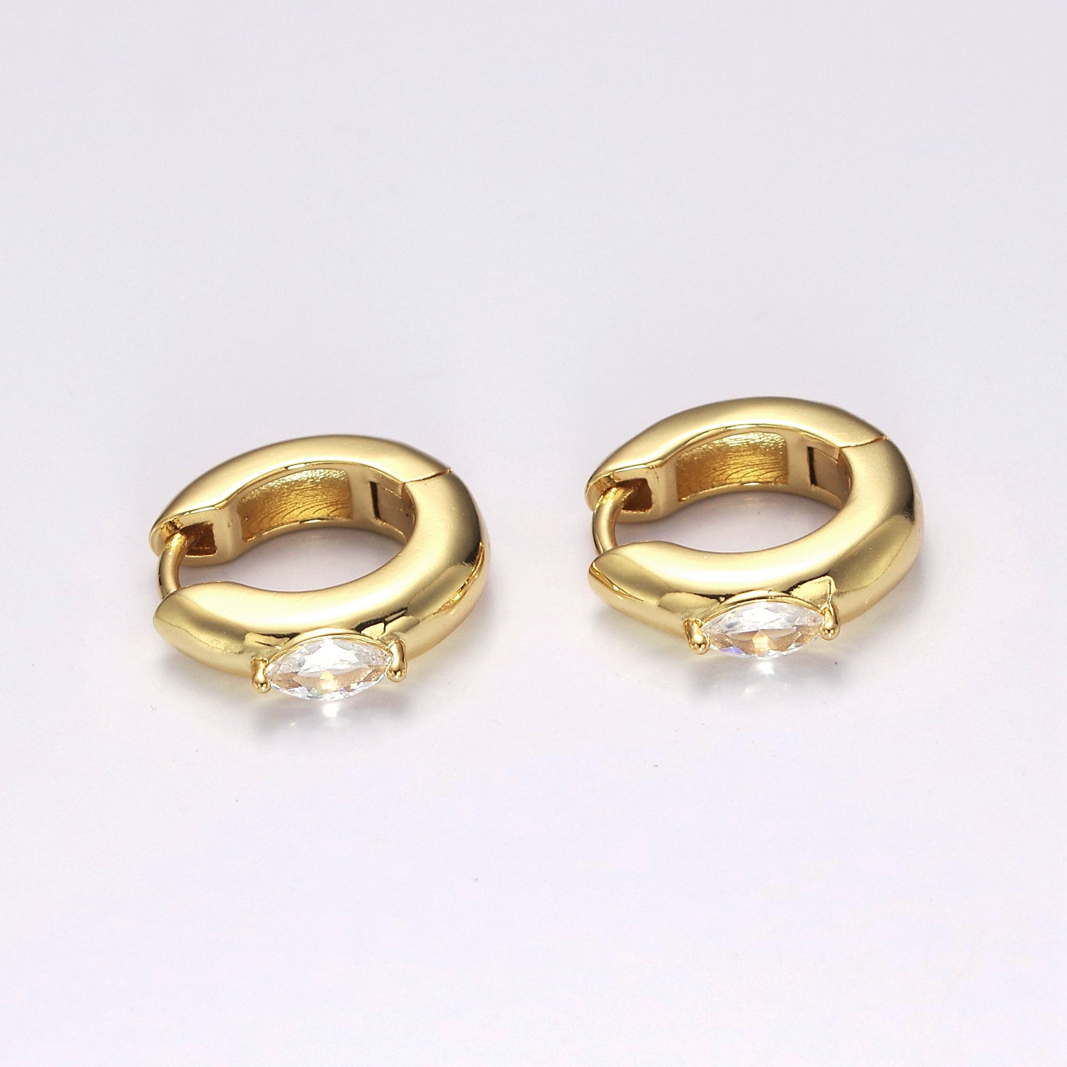 Gold Mini Silver, Gold Round Hoop with Clear Marquise Eye CZ Stone For Minimalist Jewelry