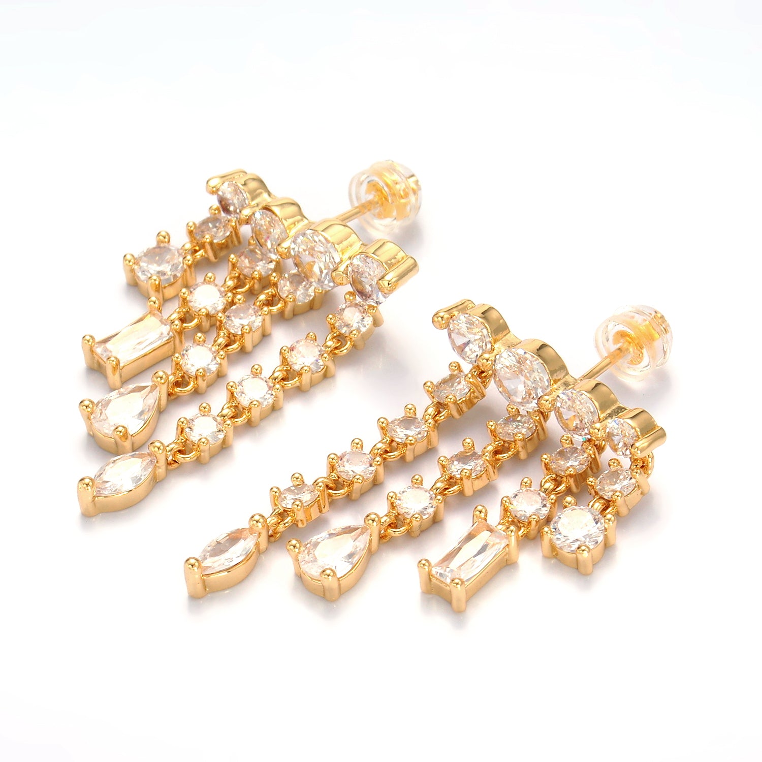 Gold Cubic Zirconia Dangle Stud Earring EA-21V204