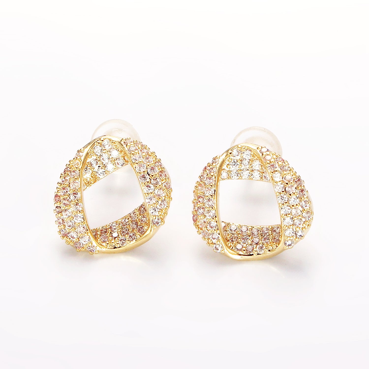 Gold Plated Folded Micro Paved CZ Geometric Open Stud Earrings in Gold & Silver ✦ EA-21V310G