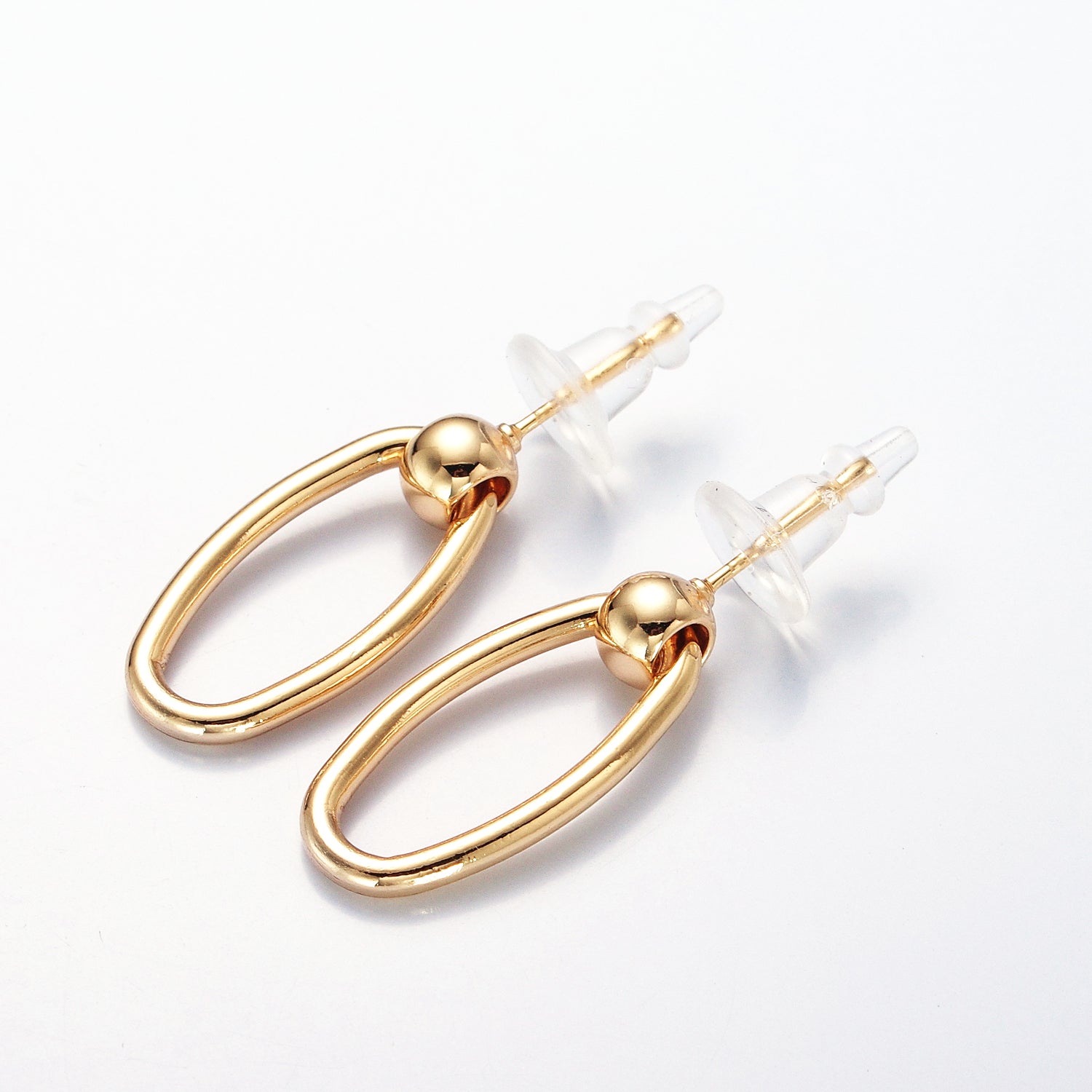 Post Earrings, Gold Hoop Earrings, Post with Hoop, Oval Hoop Earring ✦ EA-21V391