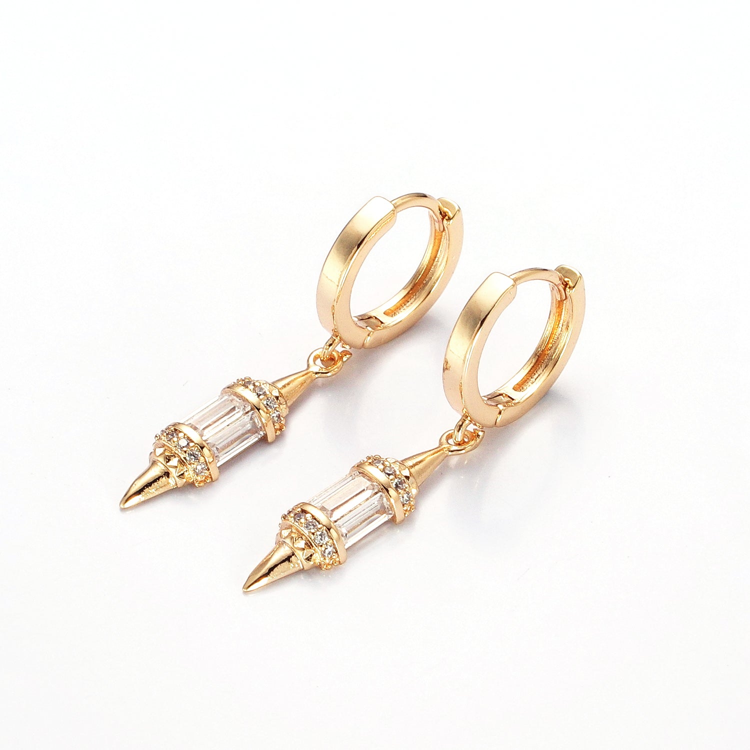 Gold Pendulum Spike Drop, Gold Baguette Spike Dainty Earrings EA-21V445