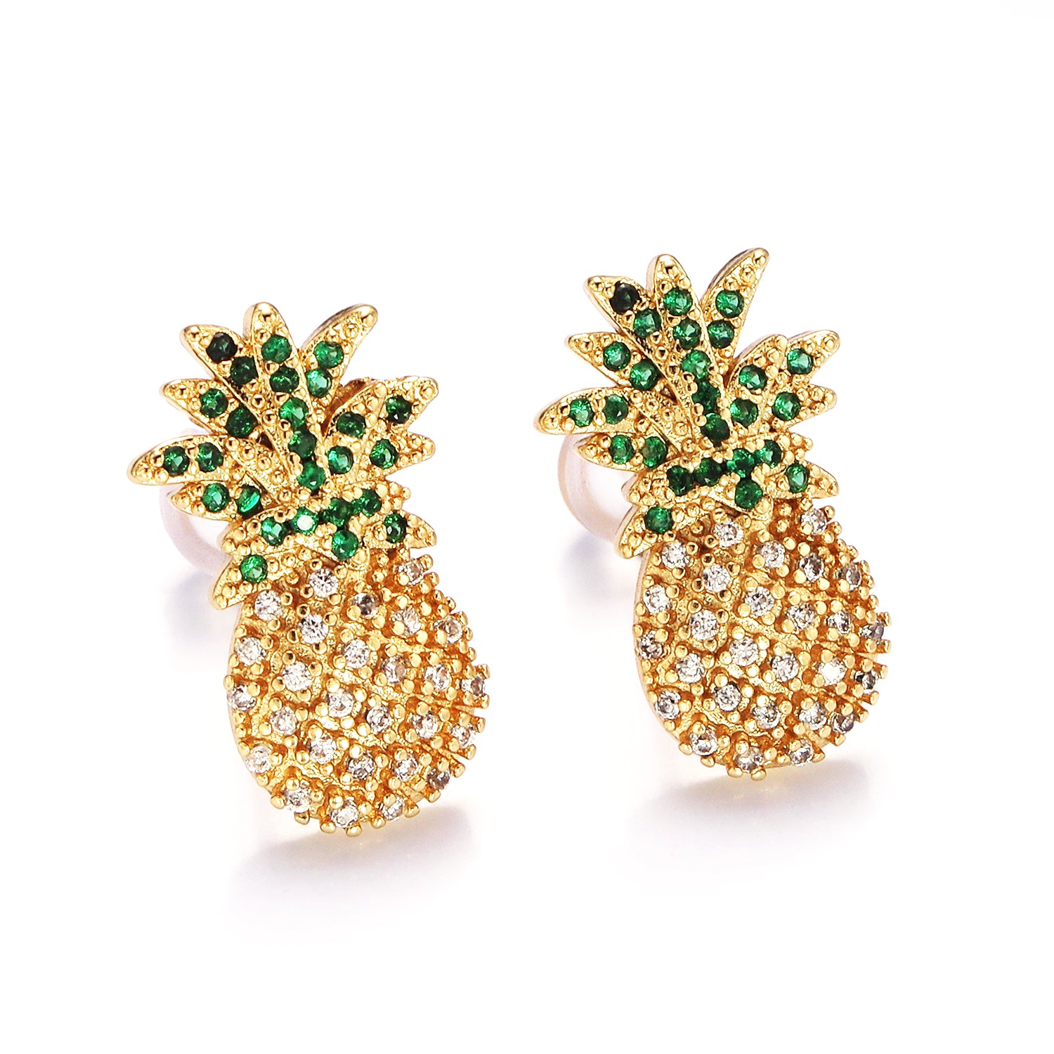 Gold Fruit Pineapple Micro Paved CZ Stud Earrings ✦  EA-21V490