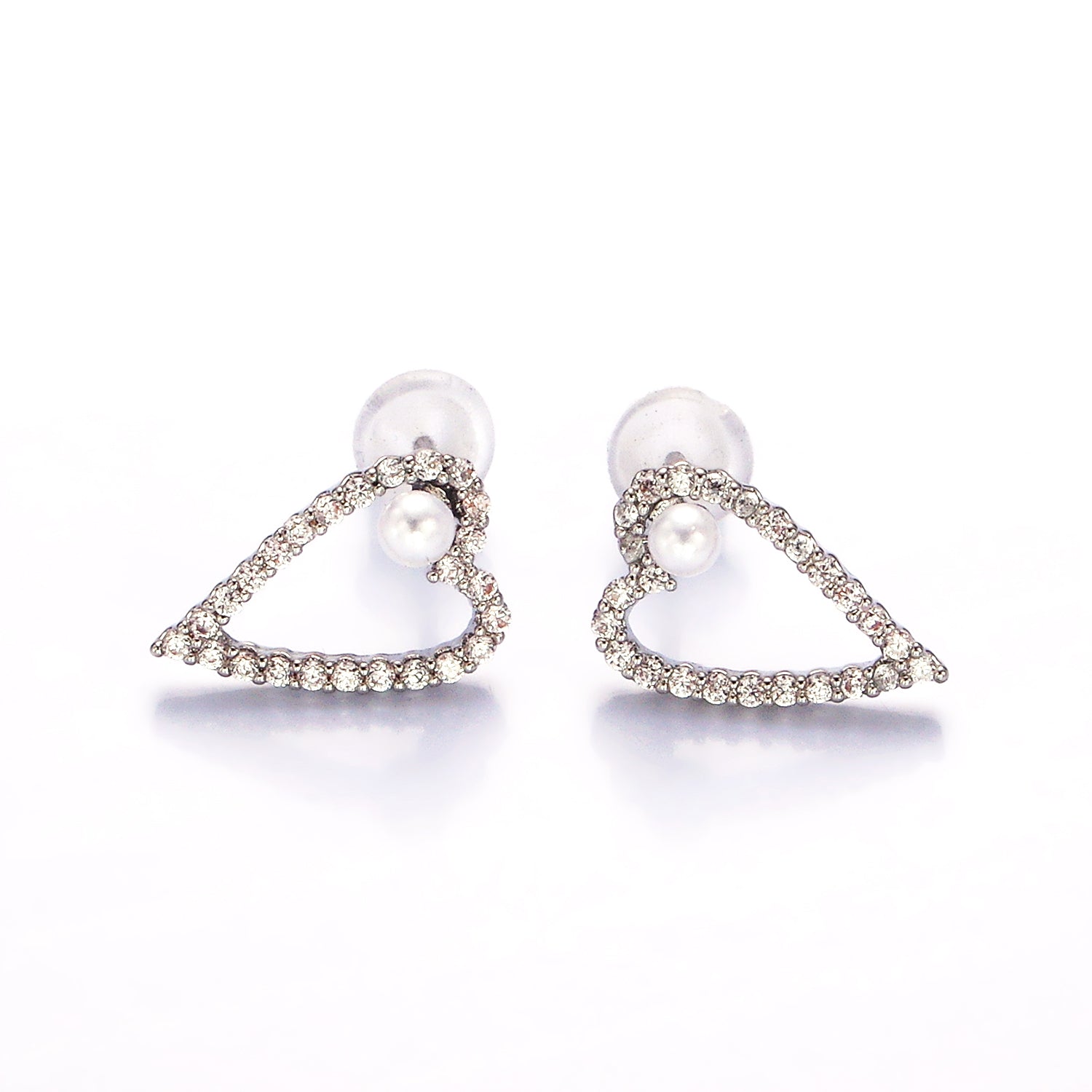 Shell Pearl Open Micro Paved CZ Heart Stud Earrings in Gold & Silver ✦ EA-21V516