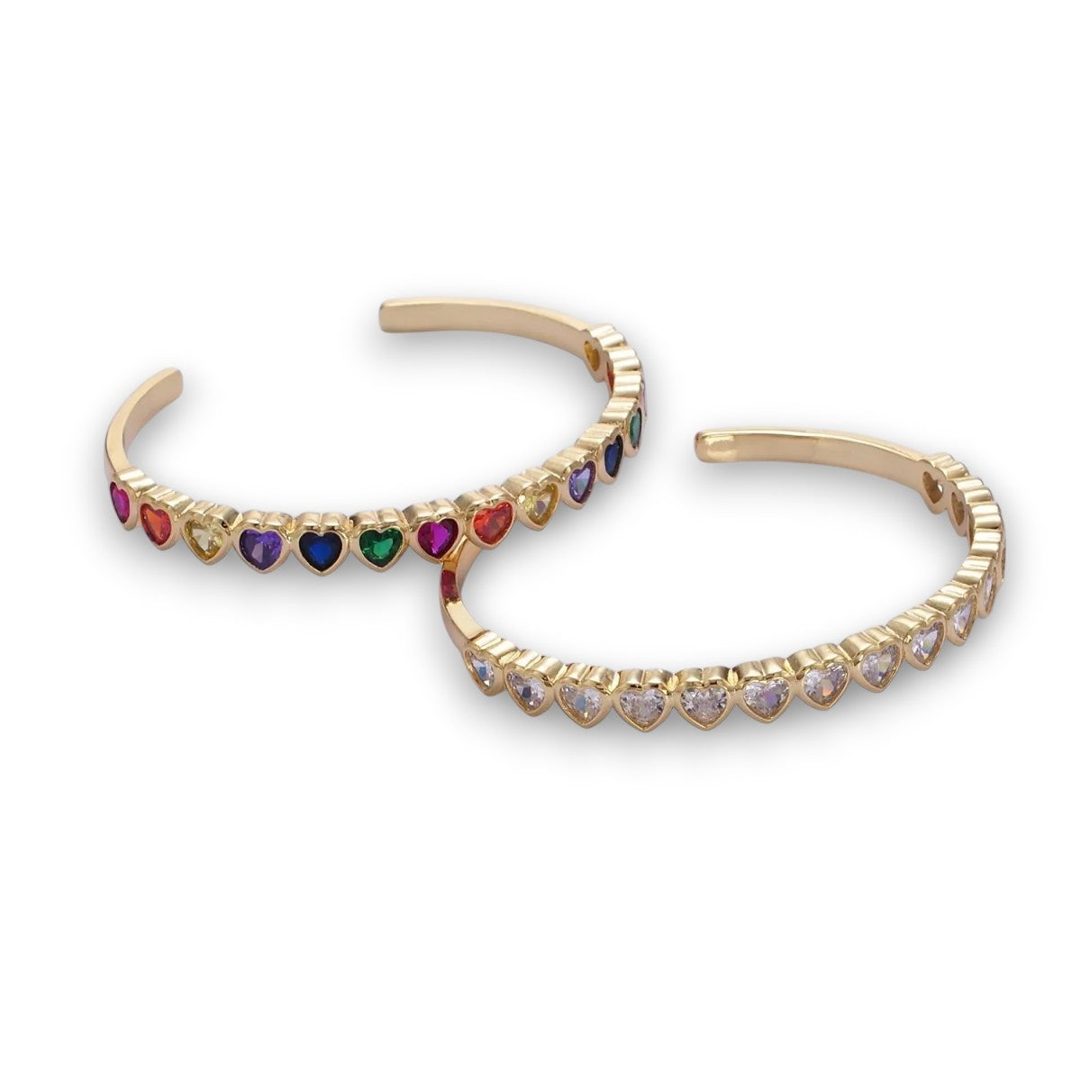 Clear CZ and multi-color CZ Heart Cuff Bracelet BR-21WA2525 BR-21WA2526