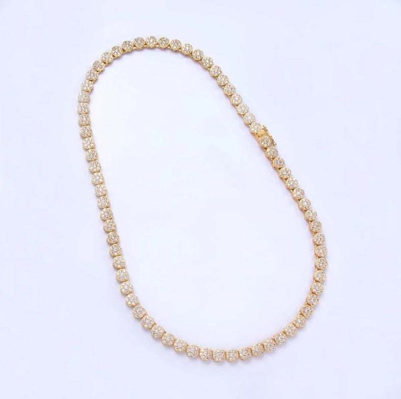 24K Gold Filled Micro Paved CZ Round Tennis Chain 16 Inch Necklace in Gold-Silver CN-21WA3030 CN-21WA3031