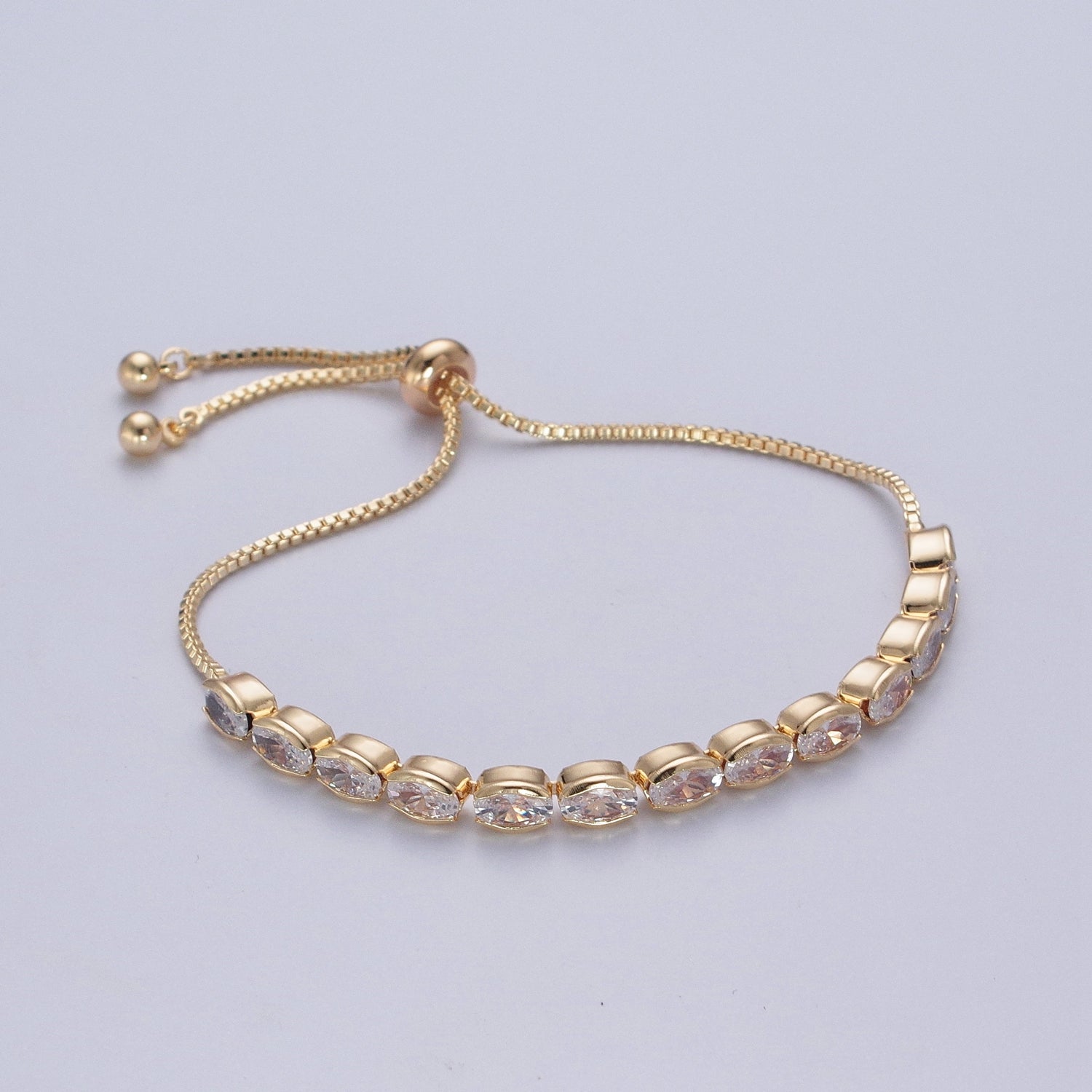 Dainty Gold Cubic Zirconia Stone Adjustable Bracelet Chain