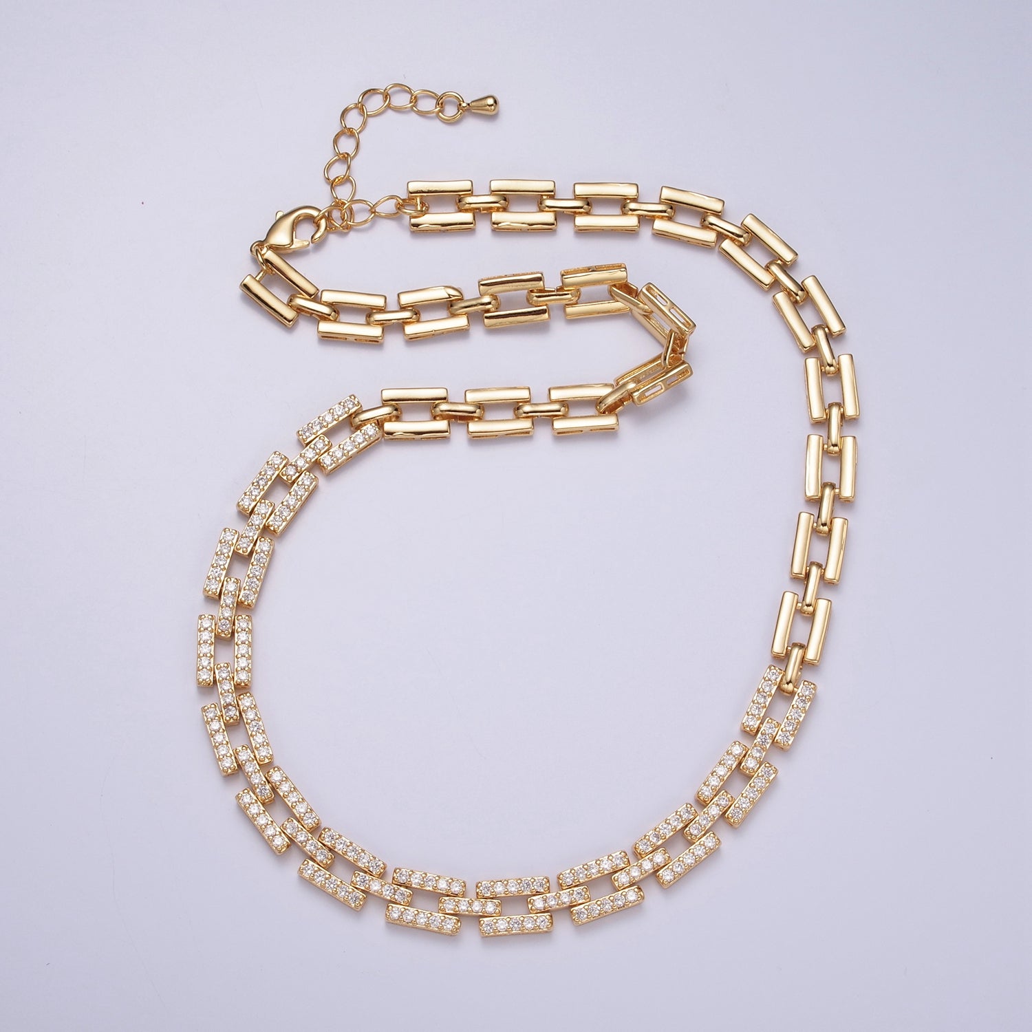 16 Inch Micro Pave CZ Cubic Zirconia Silver / Gold Unique Paper Clip Chain Necklace