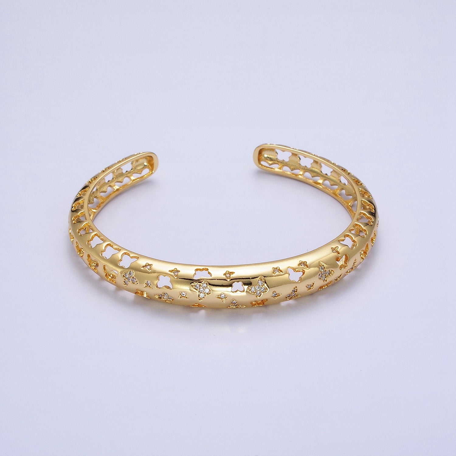 Gold Bangle with Butterfly Design CZ Stone Cuff Bracelet ✦ BR-21WA1685 BR-21WA1686