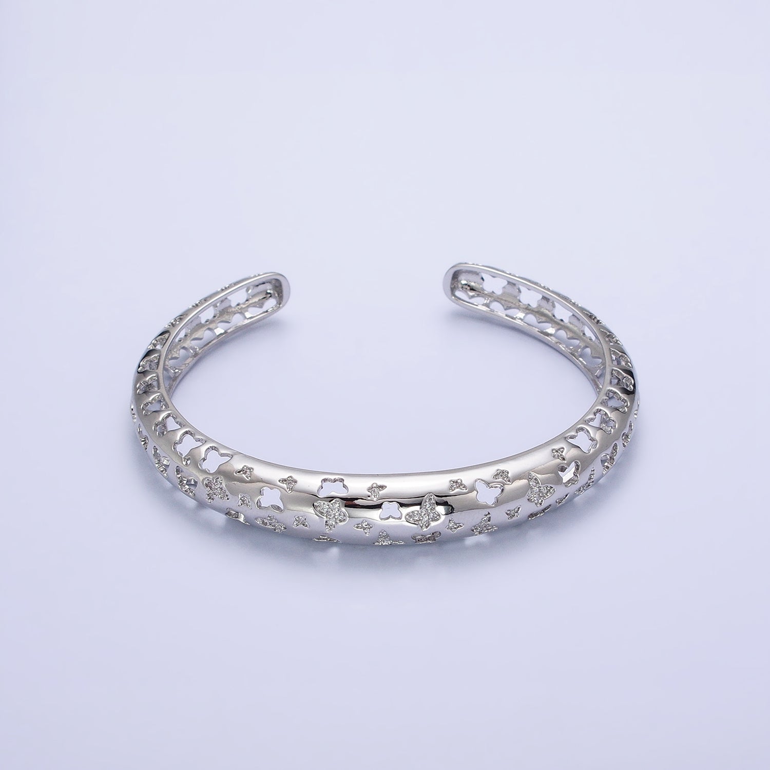 Gold Bangle with Butterfly Design CZ Stone Cuff Bracelet ✦ BR-21WA1685 BR-21WA1686