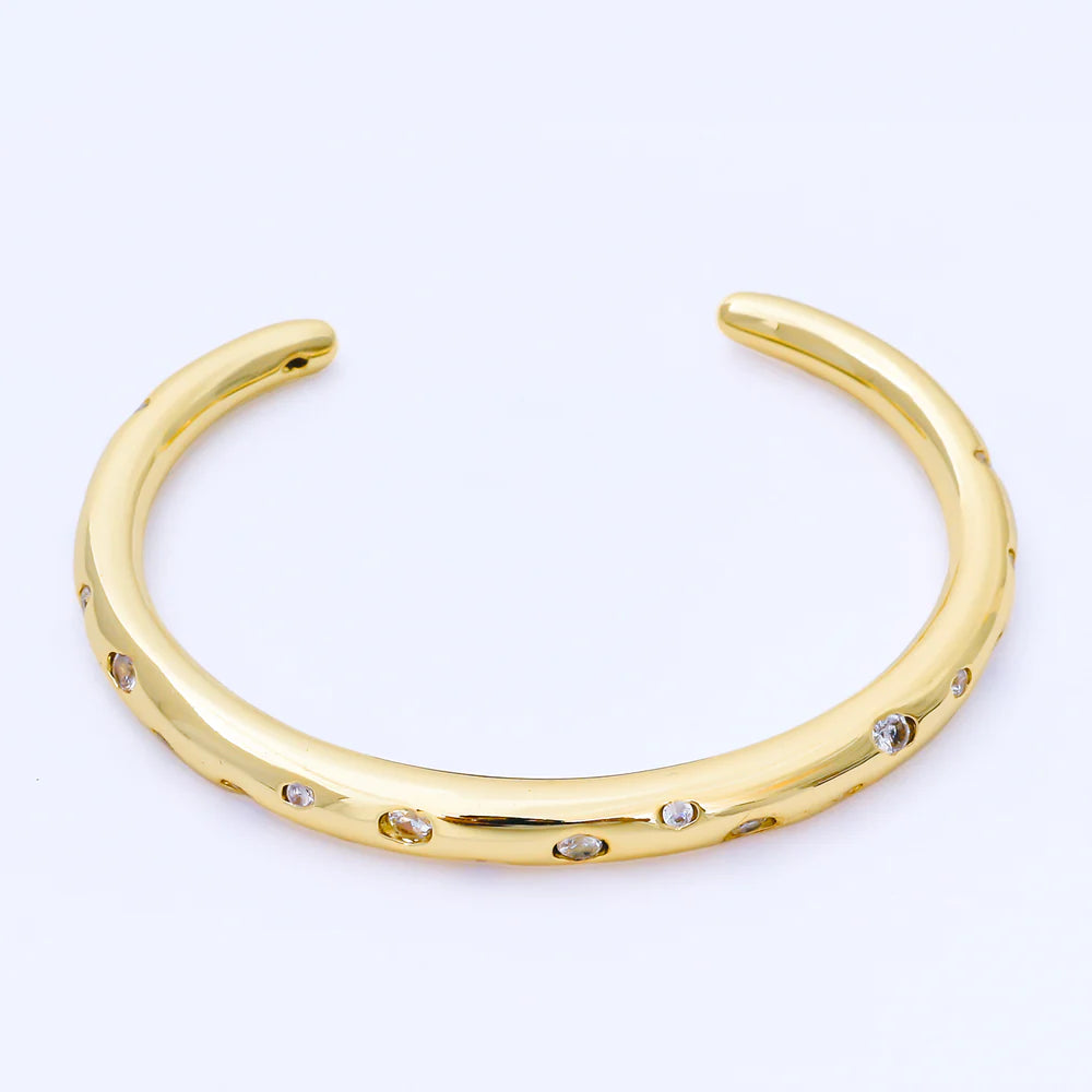 24K Gold Filled Embedded Clear CZ Modern Cuff Bangle Bracelet BA-21WA1691