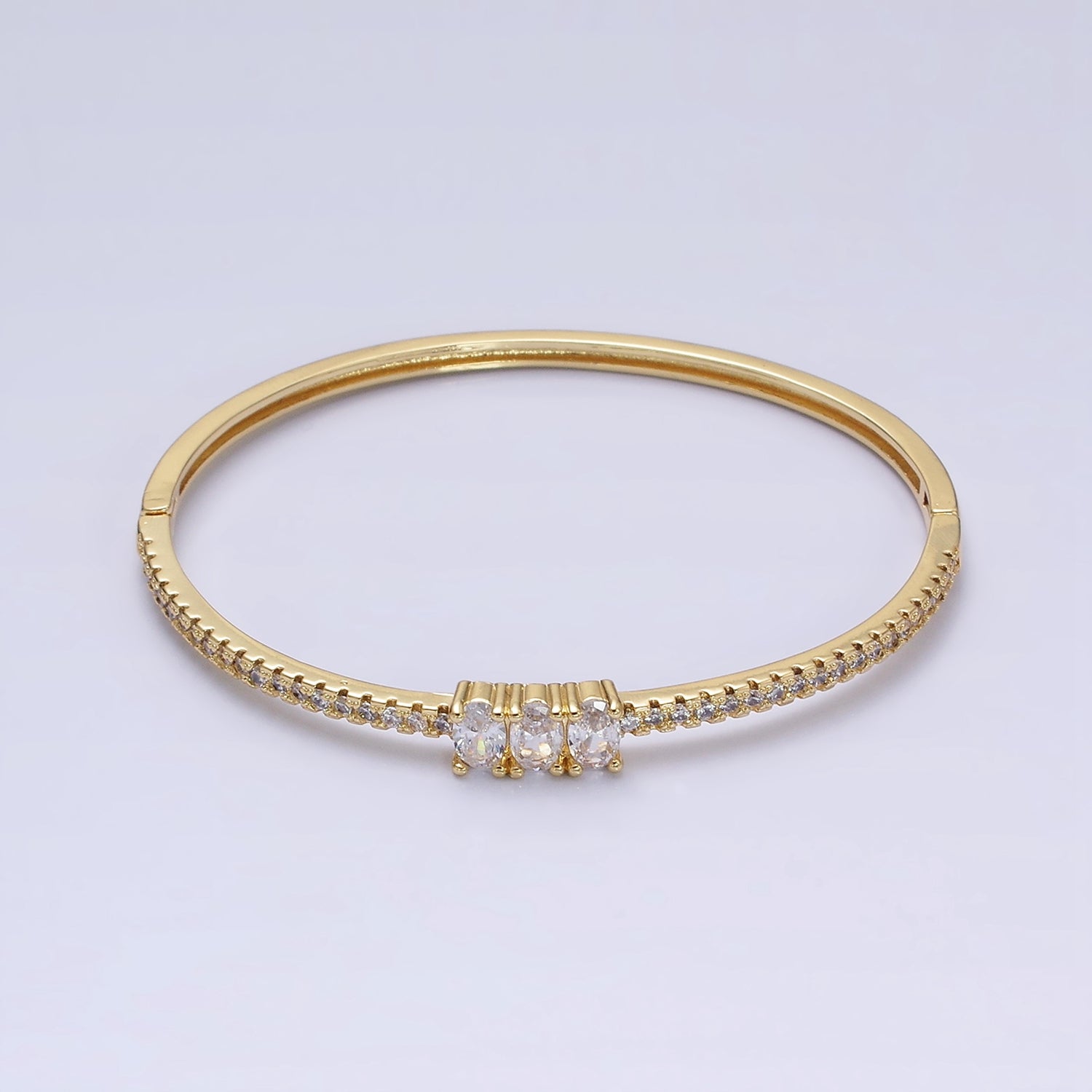 Dainty Gold Bracelet with Triple Clear Cz Stone ✦ BR-21WA1756