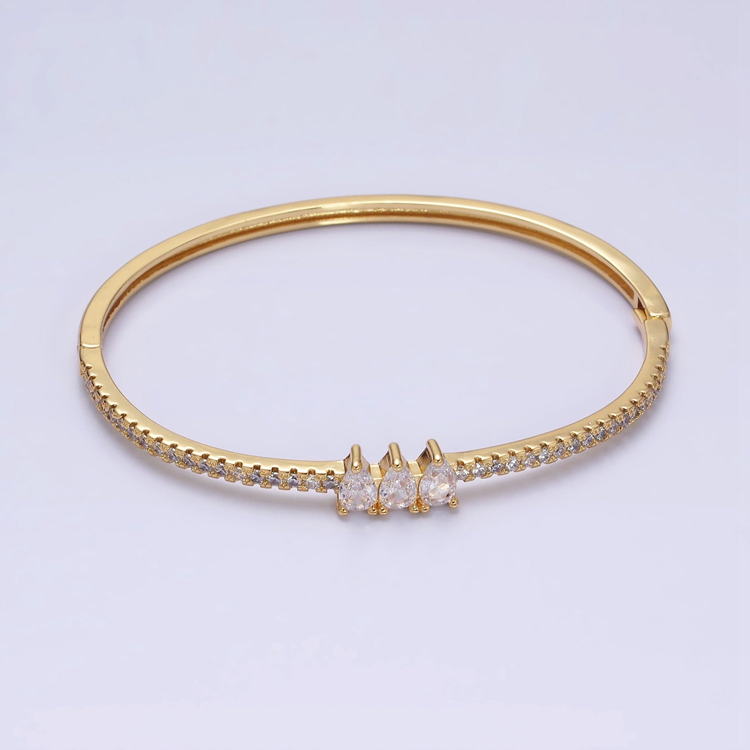 Gold Triple Teardrop CZ Micro Paved CZ Stackable Hinge Bangle Bracelet BR-21WA1759