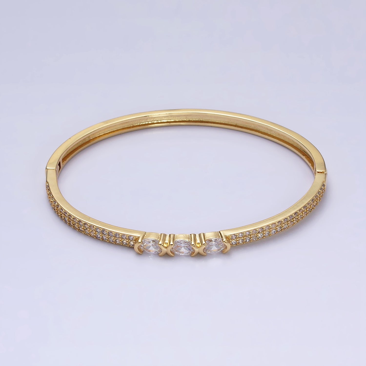 Dainty Minimalist Gold Bracelet with Triple Oval CZ Stone ✦ BR-21WA1760
