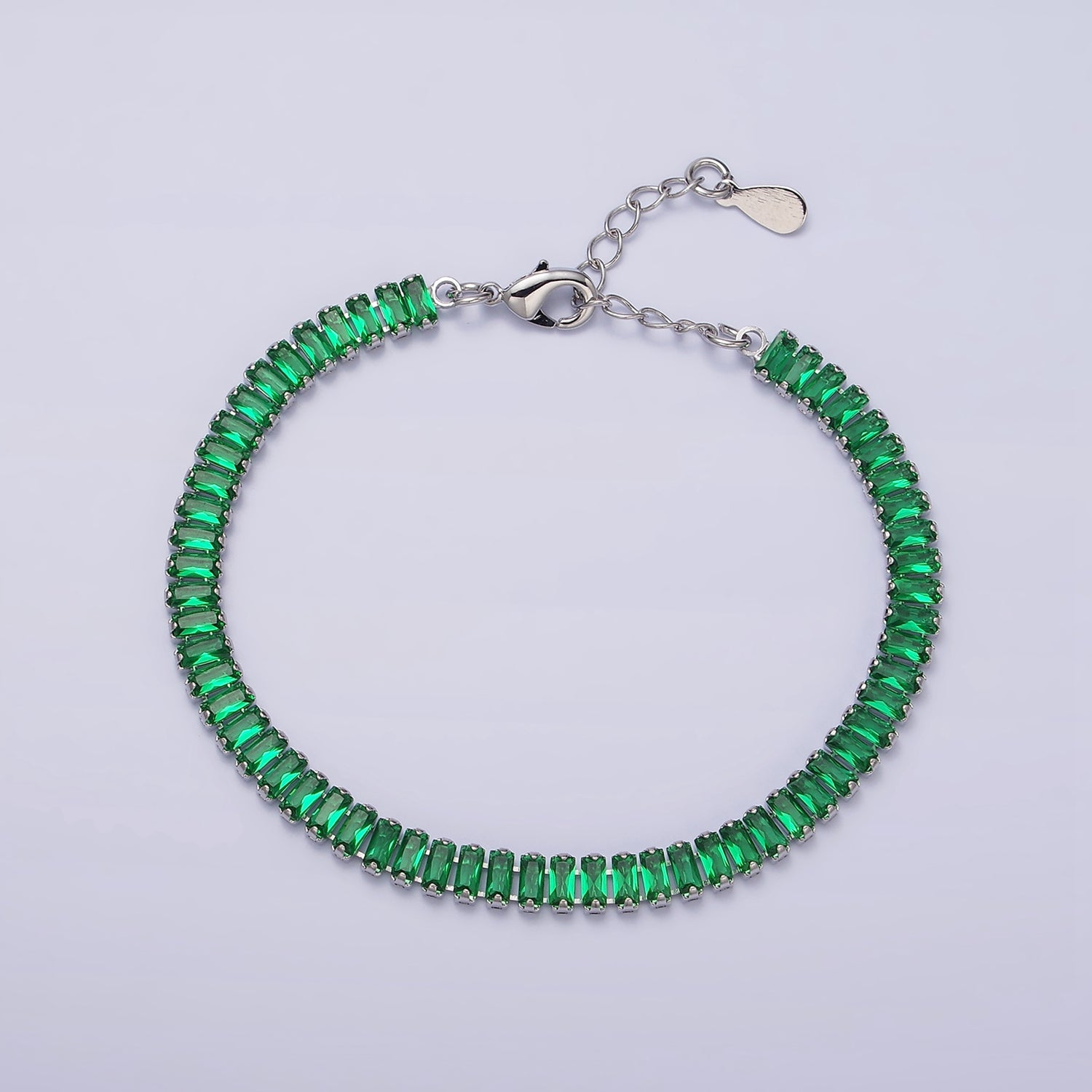 Gold Tennis Bracelet, Baguette Emerald Green, Clear Pave CZ ✦ BR-21WA1785 BR-21WA1786