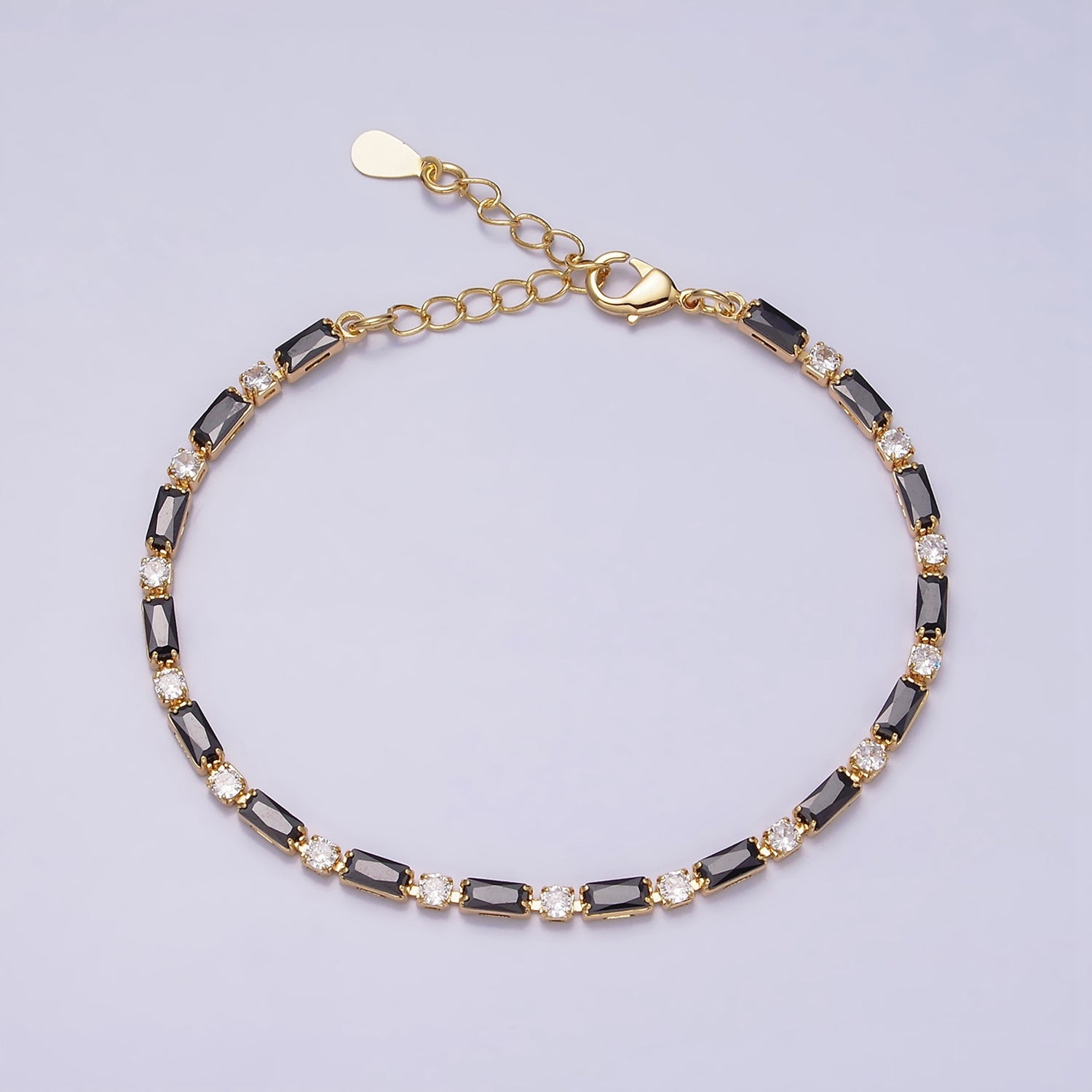 Dainty Gold 2.5mm Black & White CZ Tennis Bracelet 6.5 Inches ✦ BR-21WA1814