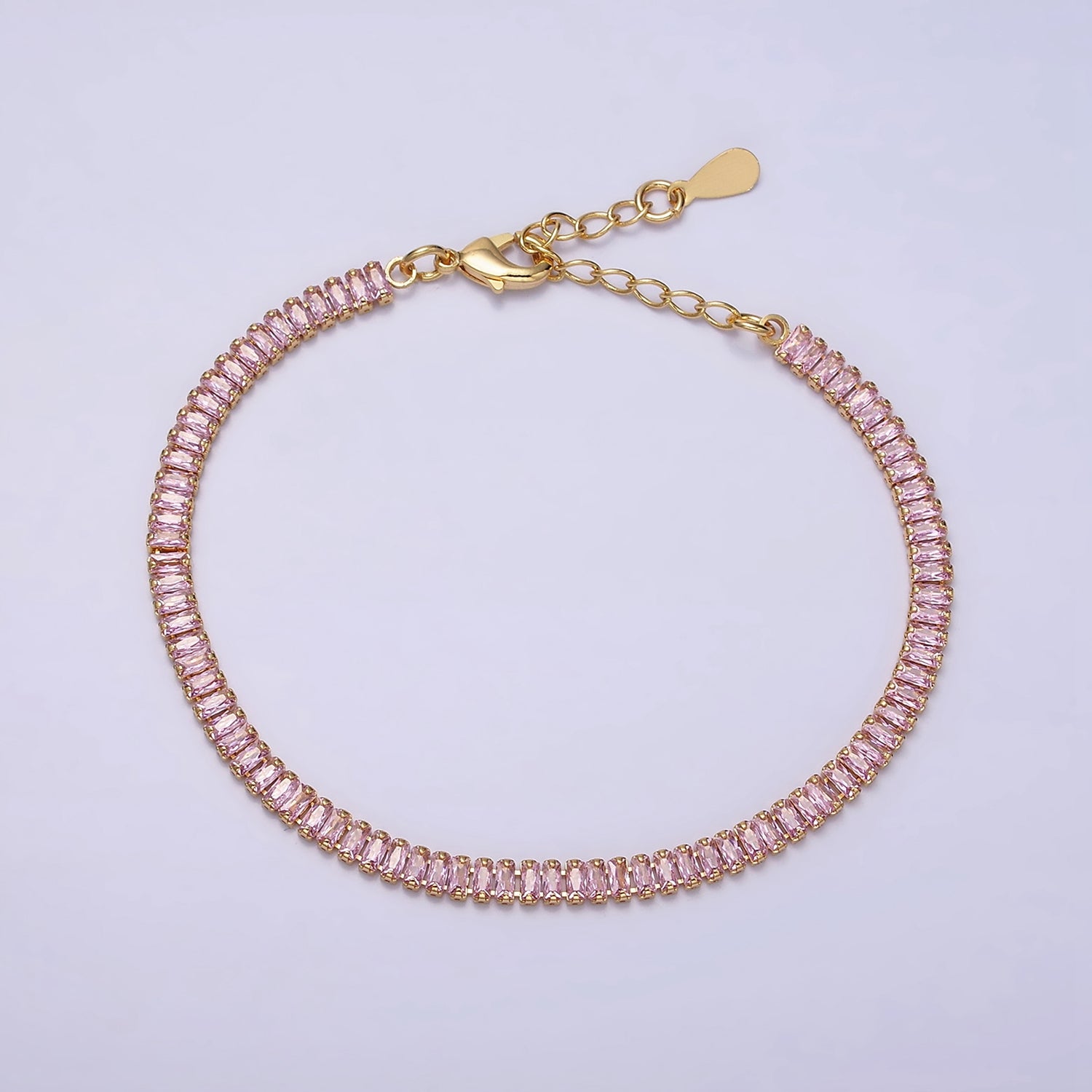 Dainty Pink Baguette Tennis Adjustable Bracelet ✦ BR-21WA1822