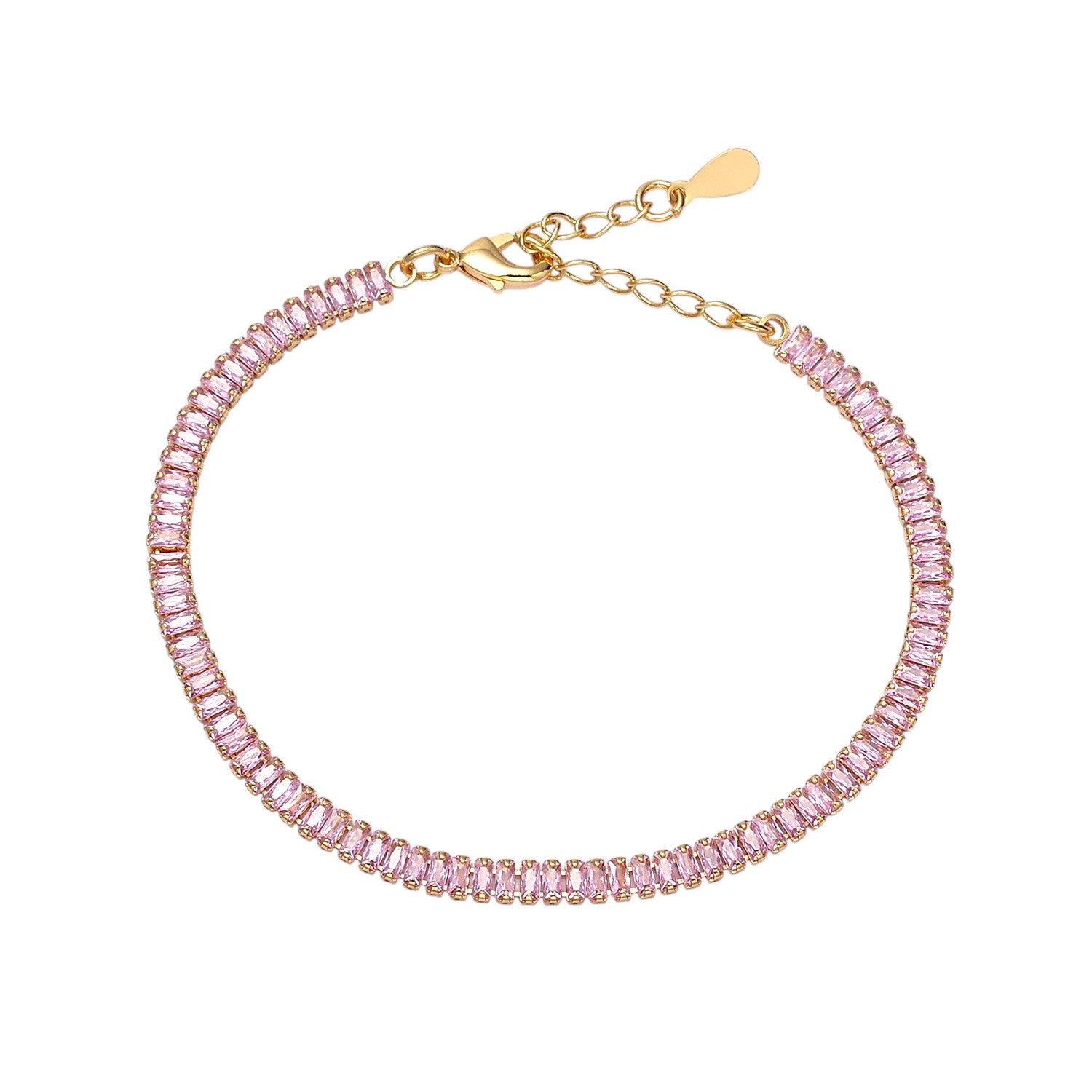 Dainty Pink Baguette Tennis Adjustable Bracelet ✦ BR-21WA1822